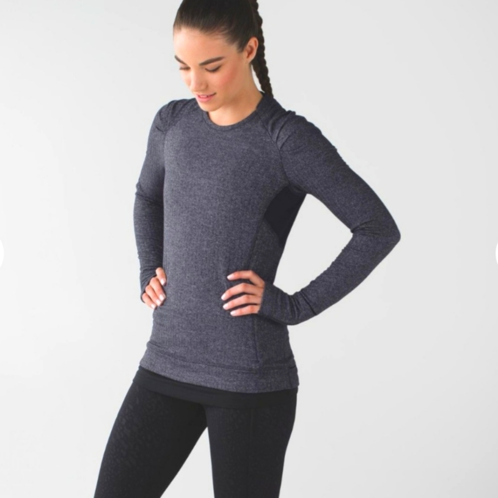 Lululemon Think Fast Long Sleeve Heathered Herringbone Heathered Black